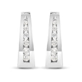 14K White Gold 1/4 Cttw Channel-Set Brilliant Round-Cut Diamond Hoop Earrings (I-J Color, I2-I3 Clarity)